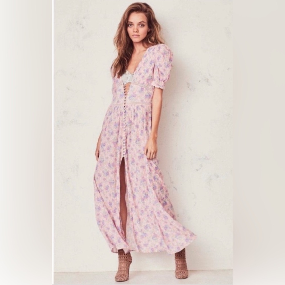 LoveShackFancy Floral Stacy Pink short sleeve Maxi Sz XS orig $475 - Picture 5 of 16